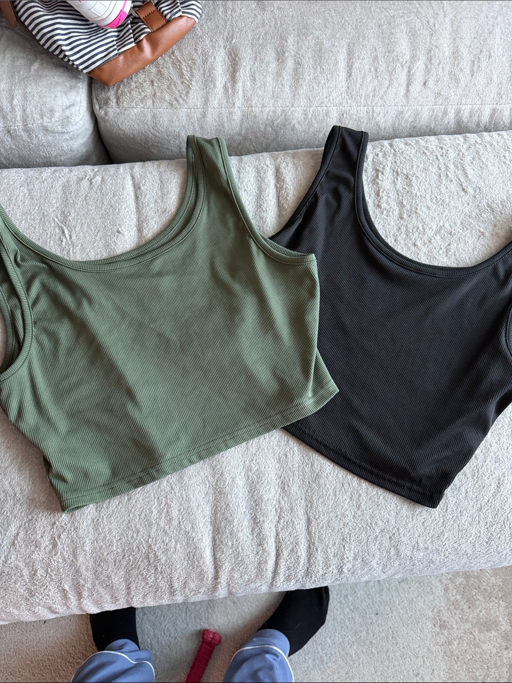 SHEIN Ribbed Scoop Crop Tank in Olive Green & Black